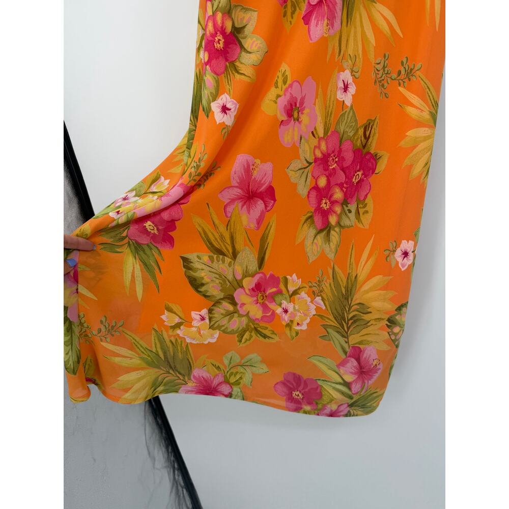 Vintage Pierre Cardin Womens Midi Slip Skirt Size 8 Orange Tropical 90s Carrie - Picture 6 of 11